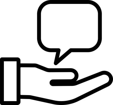 Konuşma baloncuğu simgesi ile el, vektör illüstrasyonu beyaz arkaplanda izole