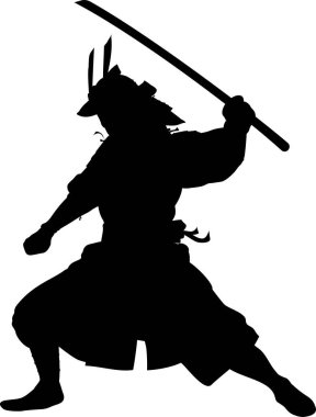 Japon samuraylarının silueti, vektör çizimi.