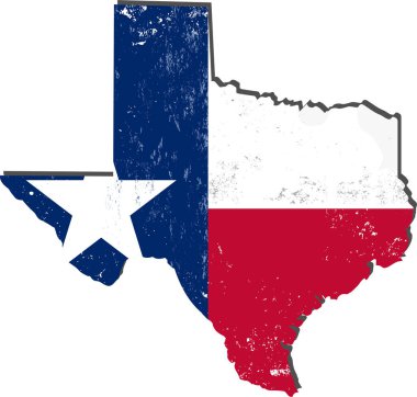 Texas haritası ve bayrağı, vektör illüstrasyonu