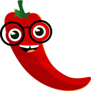 Şirin gülümseyen kırmızı biber, çizgi film karakteri, vektör çizimi