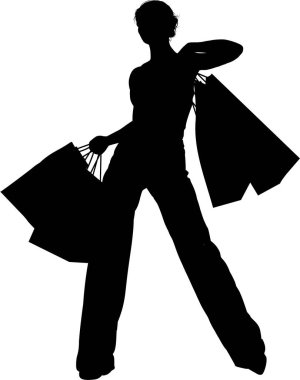 Beyaz arka planda siyah bir kadın silueti. 