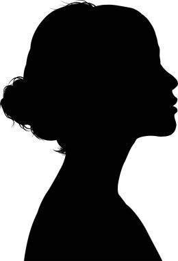 Beyaz arka planda siyah bir kadın silueti. 