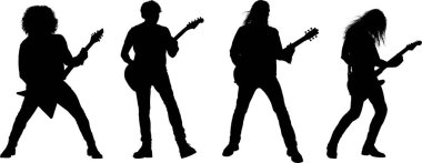 Beyaz Arkaplanda Rock Gitaristi Siluet Vektörü