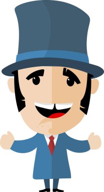 Uzun mavi şapkalı, gülümseyen çizgi film adamı.