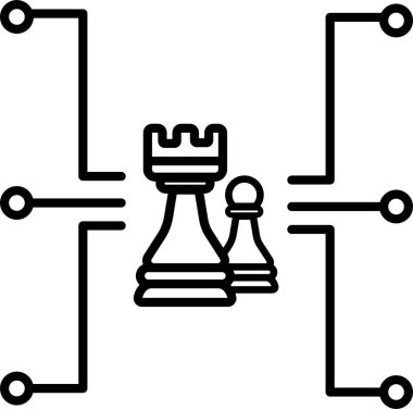 Satranç kalesi ve piyon devre hatlarıyla çevrili.