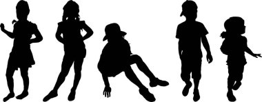 Çeşitli pozlardaki çocukların vektör siluetleri