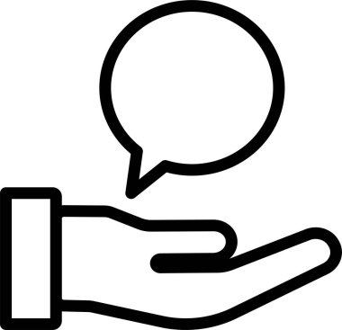 Konuşma baloncuğu simgesi ile el, vektör illüstrasyonu beyaz arkaplanda izole