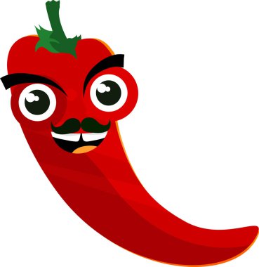 Şirin gülümseyen kırmızı biber, çizgi film karakteri, vektör çizimi