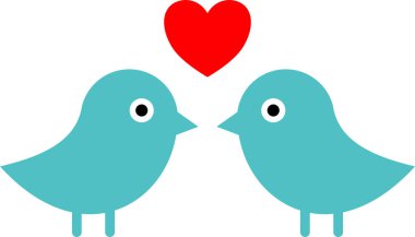 Kuşlar ve kalpler, vektör çizimi, düz tasarım