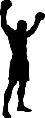 Muzaffer boksörün silueti eldivenli kollarını kaldırıyor.