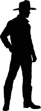Beyaz arka planda kovboyun silueti, vektör illüstrasyonu