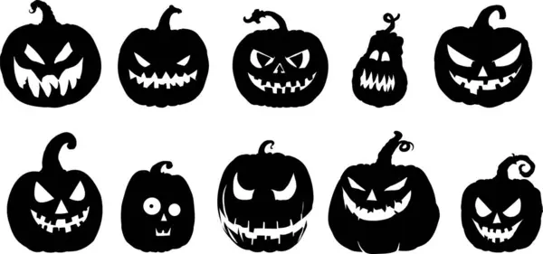 Spooky jack o lantern pumpkins with scary faces — Illustration Spooky Jack Lantern Pumpkins Scary Faces — Stock Vector