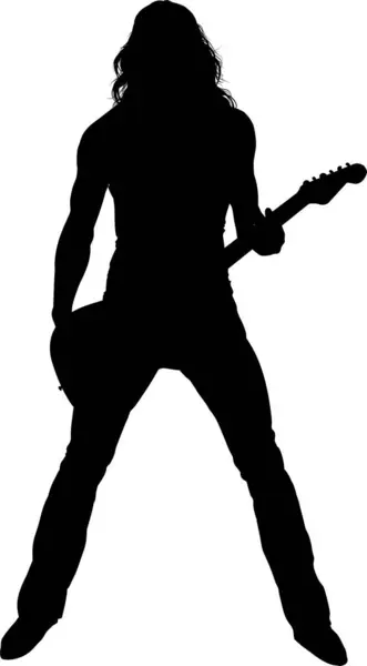 Beyaz Arkaplanda Rock Gitaristi Siluet Vektörü