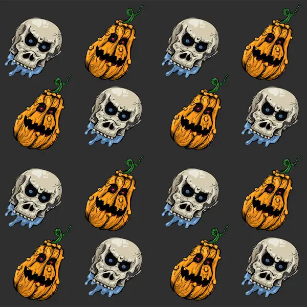 Vektör illüstrasyonu, kafatası ve balkabaklarıyla cadılar bayramı arkaplanı