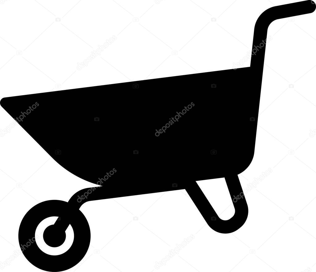 Wheelbarrow construction equipment icon in solid style, simple vector illustration
