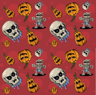 Cadılar bayramında kabaklar ve kafataslarıyla kusursuz desen