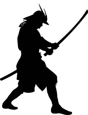 Japon samuraylarının silueti, vektör çizimi.