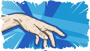 grunge mavi arkaplanda kopyalama alanı olan pop sanatsal el