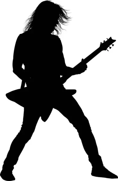 Beyaz Arkaplanda Rock Gitaristi Siluet Vektörü
