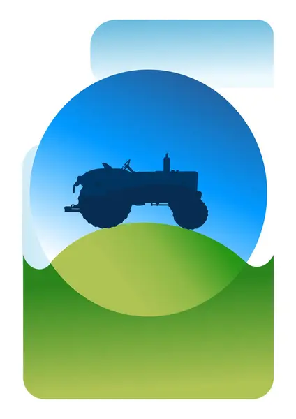 Yeşil tepeden geçen traktör silueti.