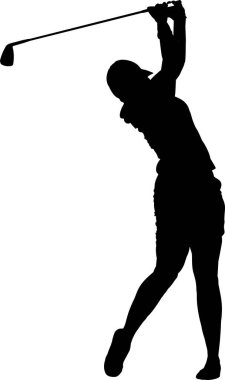 Beyaz arkaplanda golf oyuncusunun silueti, vektör illüstrasyonu