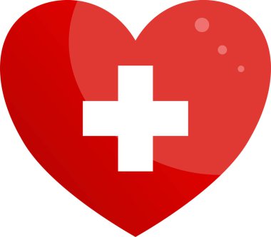 Beyaz tıbbi haç içeren kırmızı kalp sembolü