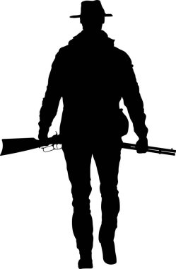 Avcı siyah silueti, beyaz arkaplanda vektör çizimi 