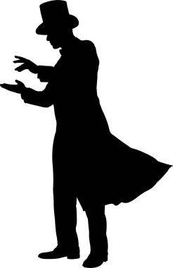 Sihirbaz Silueti, Beyaz Arkaplanda Vektör İllüstrasyonu