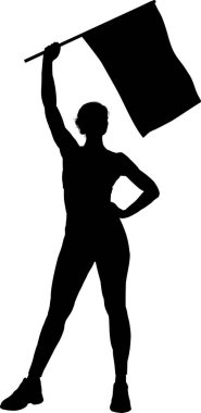 Bayrak taşıyan kadın silueti, vektör illüstrasyonu