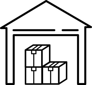 Paketli depo lojistik simgesi, vektör illüstrasyonu