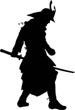 Japon samuraylarının silueti, vektör çizimi.