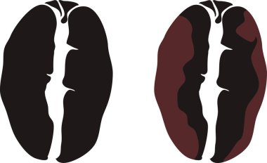 Soyut insan yüzleri içeren stilize kahve çekirdekleri.