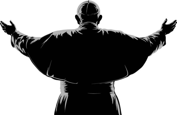 Pope's blessing seen from behind, papal election, conclave. vector illustration 