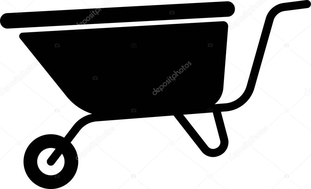 Wheelbarrow construction equipment icon in solid style, simple vector illustration