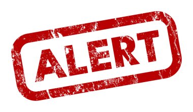 Beyaz arkaplanda grunge deseni olan kırmızı alarm damgası