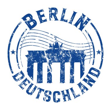 Berlin Deutschland ve Brandenburg Kapısı 'nın mavi pulu