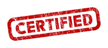 Beyaz arkaplanda kırmızı sertifikalı pul grafik tasarımı