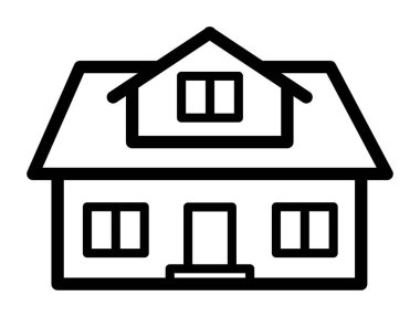 Çatı ve yurt pencereleri olan iki katlı bir evin basit taslağı. .