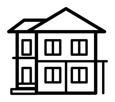 Çatı ve yurt pencereleri olan iki katlı bir evin basit taslağı. .