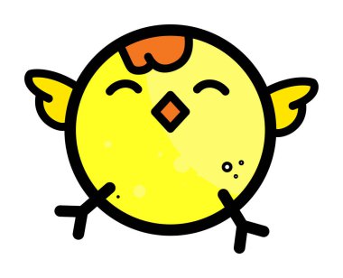 Tatlı yuvarlak çizgi film pilici gözleri kapalı ve mutlu, oturarak poz veriyor. 