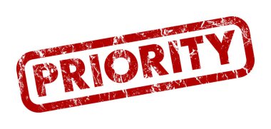 Beyaz arkaplanda grunge deseni olan kırmızı öncelikli damga