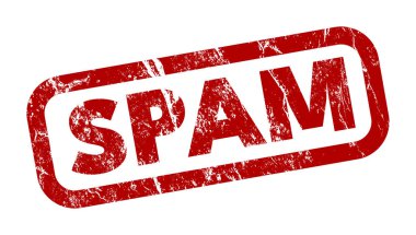 Kırmızı kauçuk damga, içinde spam kelimesi olan cesur, sıkıntılı grunge tarzı. .