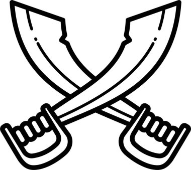 Genellikle korsan sembolü olarak kullanılan iki çapraz kılıç ya da kılıç hatları. 