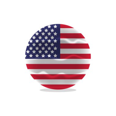 Amerika Birleşik Devletleri 'nin 3D Ulusal Bayrağı. Beyaz arkaplanda izole edilmiş Amerikan ülkesi yuvarlak daire biçimli bayrak vektörü 