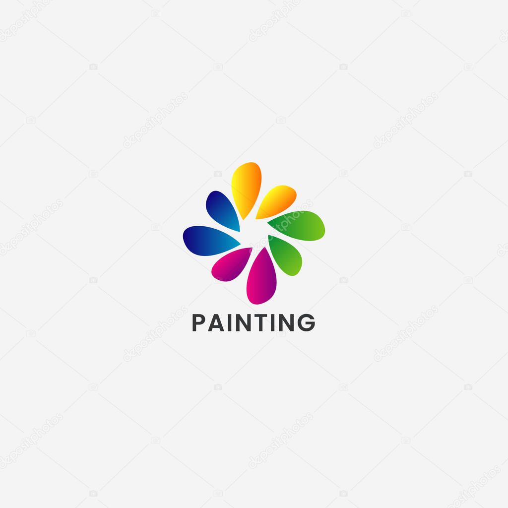 Multi color gradient Paint shop logo vector template,Paint company brand branding identity logo with colorful leafs