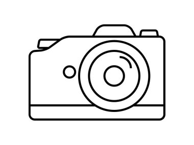 Kamera simgesi vektör illüstrasyonu. Fotoğraf makinesi aygıtı hattı veya odak çerçevesi lensi beyaz arkaplanda izole edilmiş ana hat vektörü