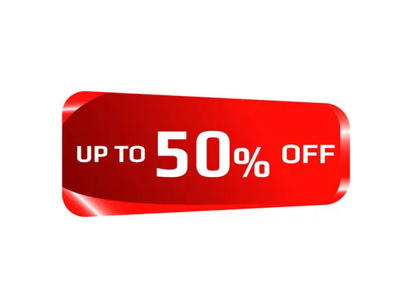 % 50 'ye varan indirimli alışveriş indirimi etiketli etiketli vektör sunar 3 boyutlu parlak kırmızı dikdörtgen şeklinde özel büyük bir anlaşma kampanyası veya beyaz arka planda izole edilmiş reklam için.