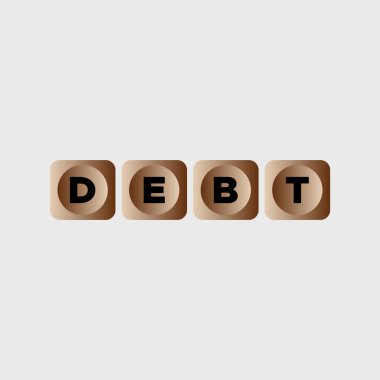 Borç sözcüğü küpleri finansal iş kredisi konsepti vektör çizimi izole 