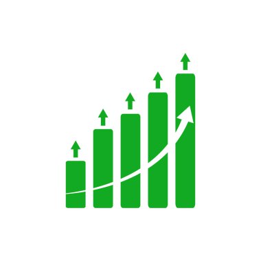 Yukarı giden oklar grafiği. Yeşil Grafik, oklarla yükselişte, yüksek finansal işletme karlı büyüme konsepti illüstrasyonu izole edildi  