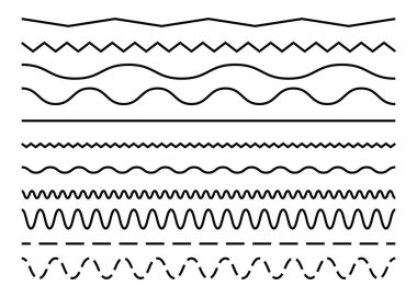 Dalgalı ve Zigzag Çizgisi Beyaz Arkaplanda Siyah Ayarlandı